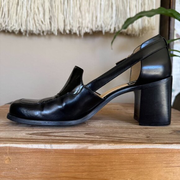 90s Vintage Nine West Jerry Square Toe Silver Buckle Block Block Heeled Loafer - Picture 8 of 16